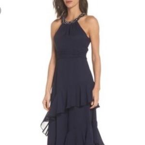 Eliza J Navy Blue Chiffon Cocktail Dress